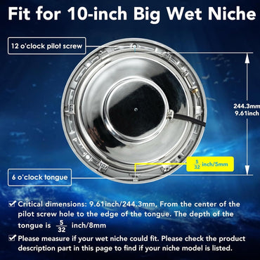 LED Inground Pool Light 6500k Cool White 10”40W 120V AC 100 Feet Cord UL Listed