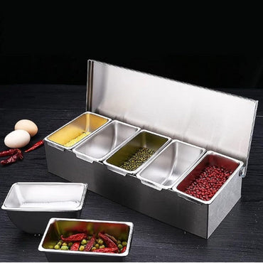 TrueCraftware- 5 Compartment Stainless Steel Condiment Bar (Open Bottom)- Condim