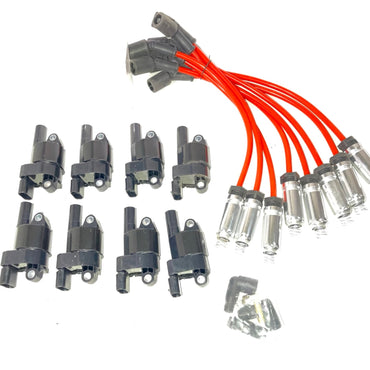 8X UF414 Round Ignition Coils Pack & Iridium Spark Plugs Wires Set for Chevrolet Corvette Avalanche Silverado 1500 2500 3500 GMC Savana 1500 2500 Cadillac Escalade