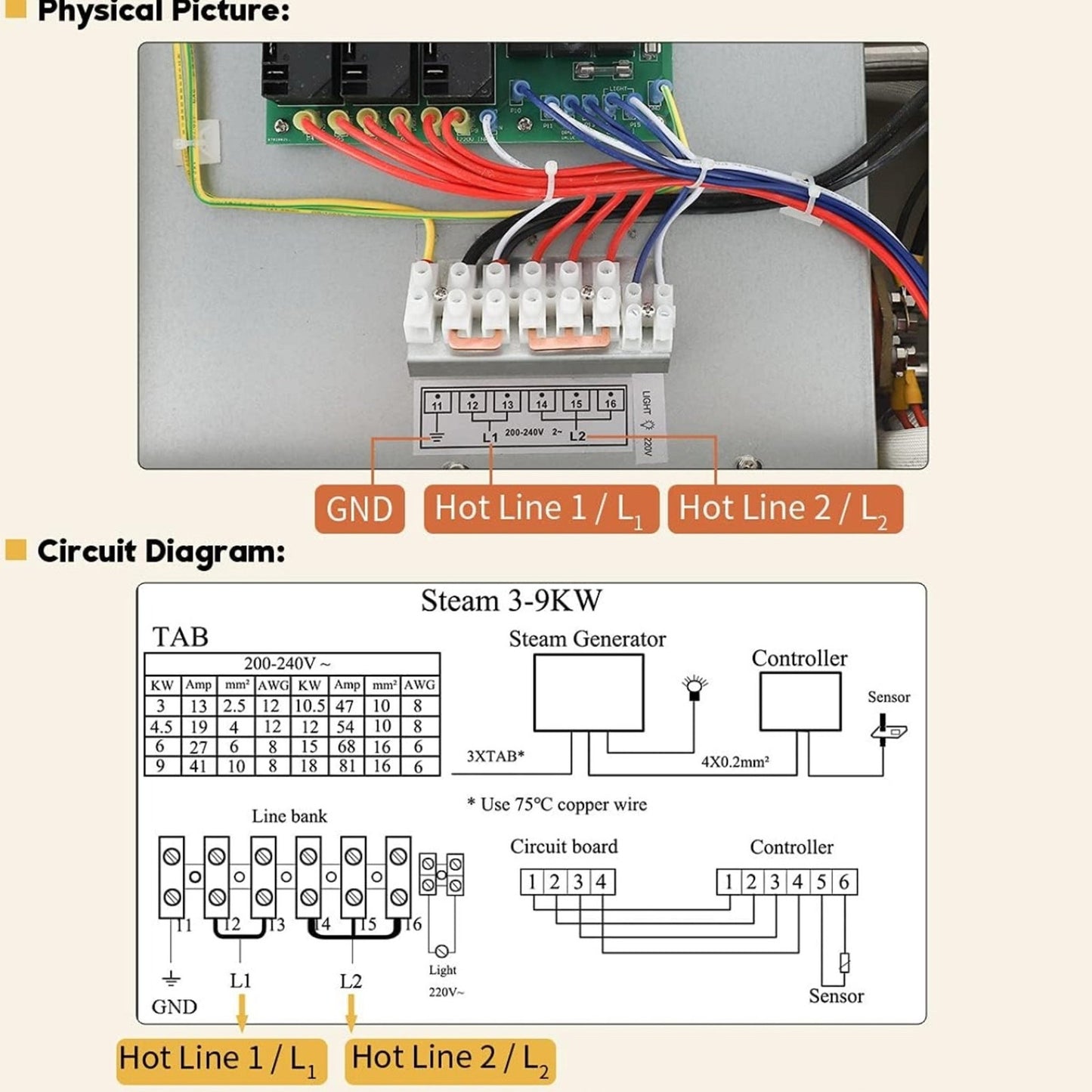 Commercial Self-Draining Steam Generator Shower System CGOLDENWALL 6KW Home Steam Bath Spa Generator 30 min to 12 Hours with Auto Drain 95-131℉ for