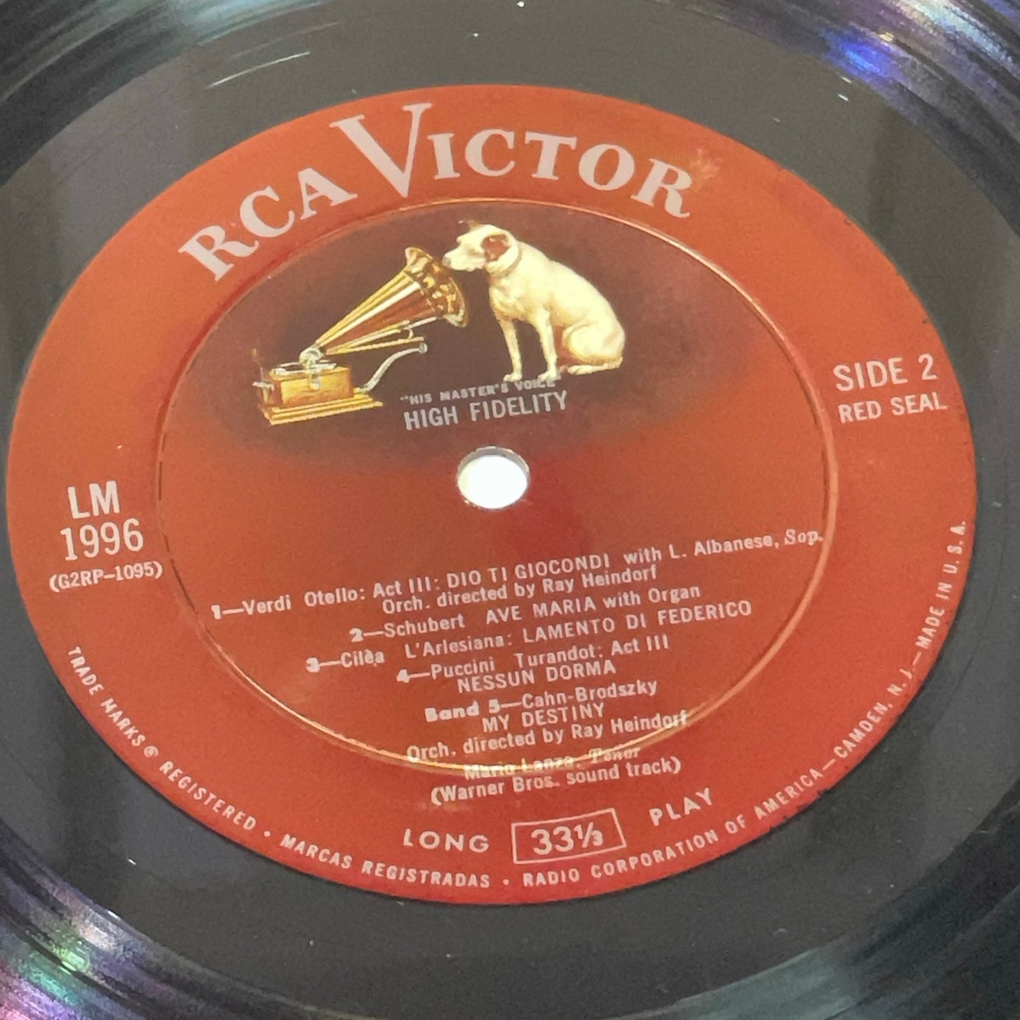 Mario Lanza - Mario Lanza In Serenade - RCA Victor Record LM-1956 VINYL RECORD