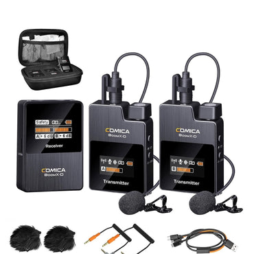 COMICA BoomX-D2 Wireless Lavalier Microphone, 2.4G Dual Lapel Mic with 2 Transmitters, Noise Cancellation, 656ft Range, with iPhone, Android, Camera, for YouTube Video Recording Streaming