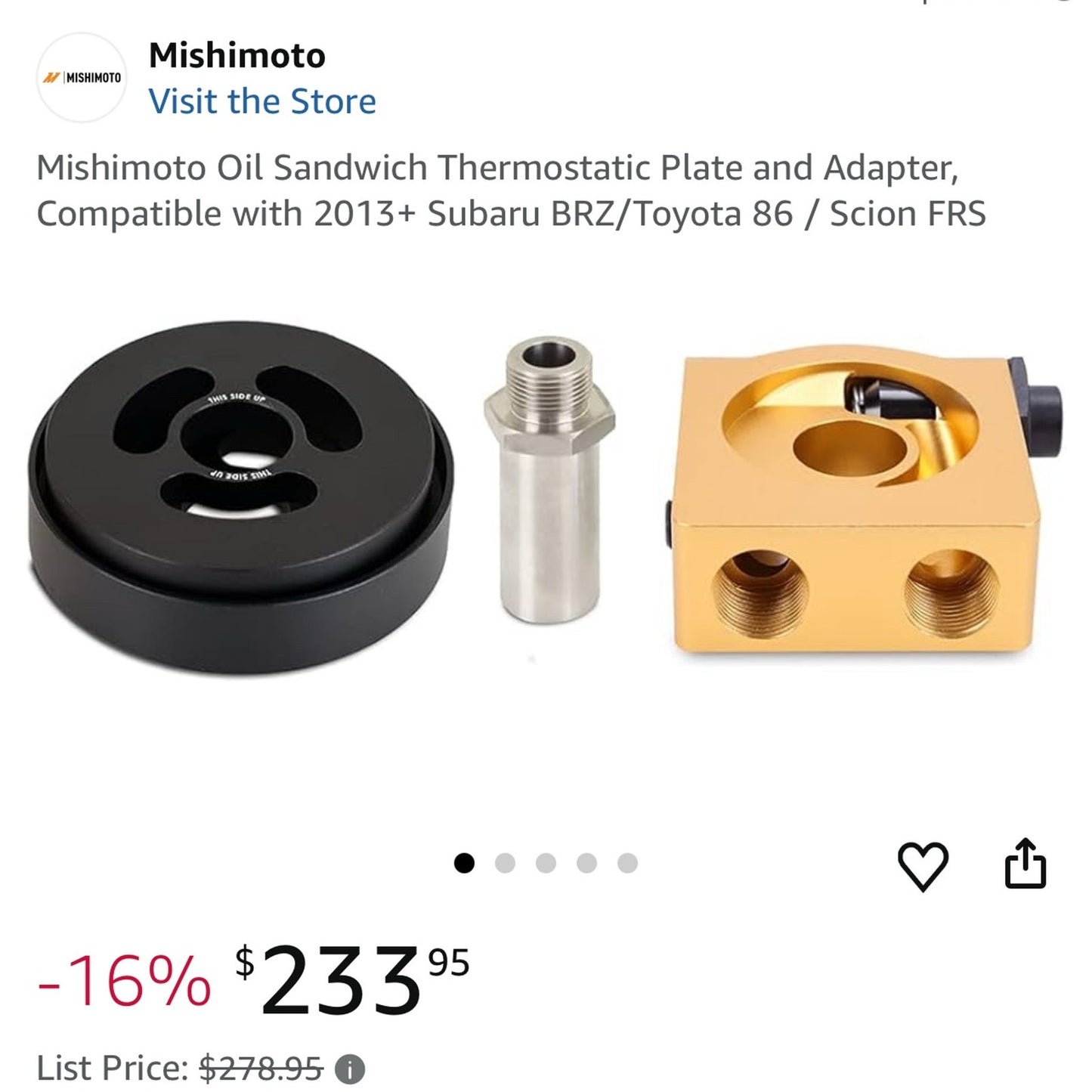 Mishimoto Oil Sandwich Thermostatic Plate & Adapter for 2013+ Subaru BRZ/Toyota