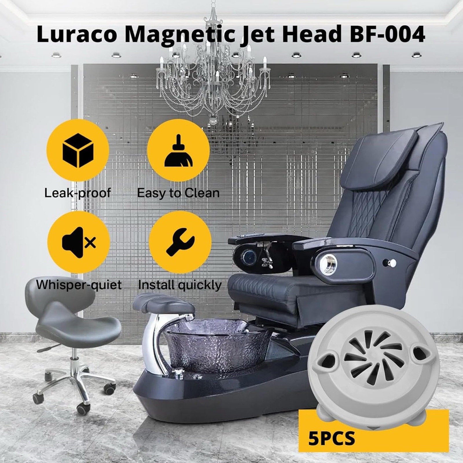 superbobi 5X BF-004 Pipeless Magnetic Jet Head Motor Replacement for LURACO Jet Motor Pedicure SPA Tubs Chair Part Magnetic Head (4 pin)