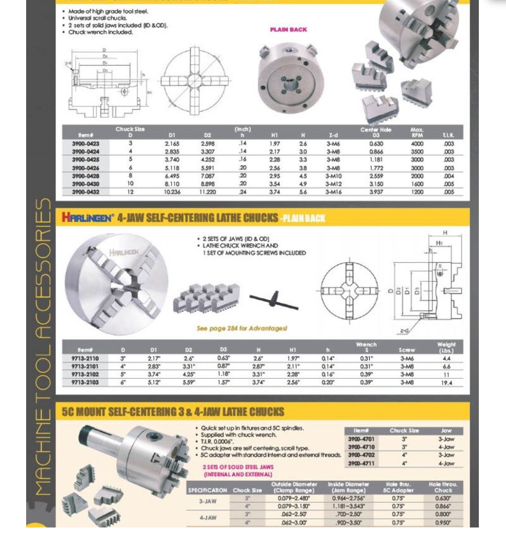 VERTEX 10" 3-Jaw Front Mount Lathe Chuck 2 Sets Of Jaws 10" Chuck Size 3800-5824