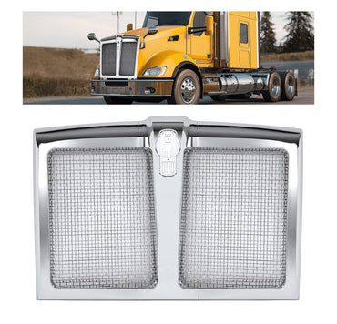 Bumper Grille for 2010-2024 Kenworth T680 Radiator Grill w/Bug Screen Silvery Plastic + Aluminium Replacement for L296155100 L456064110