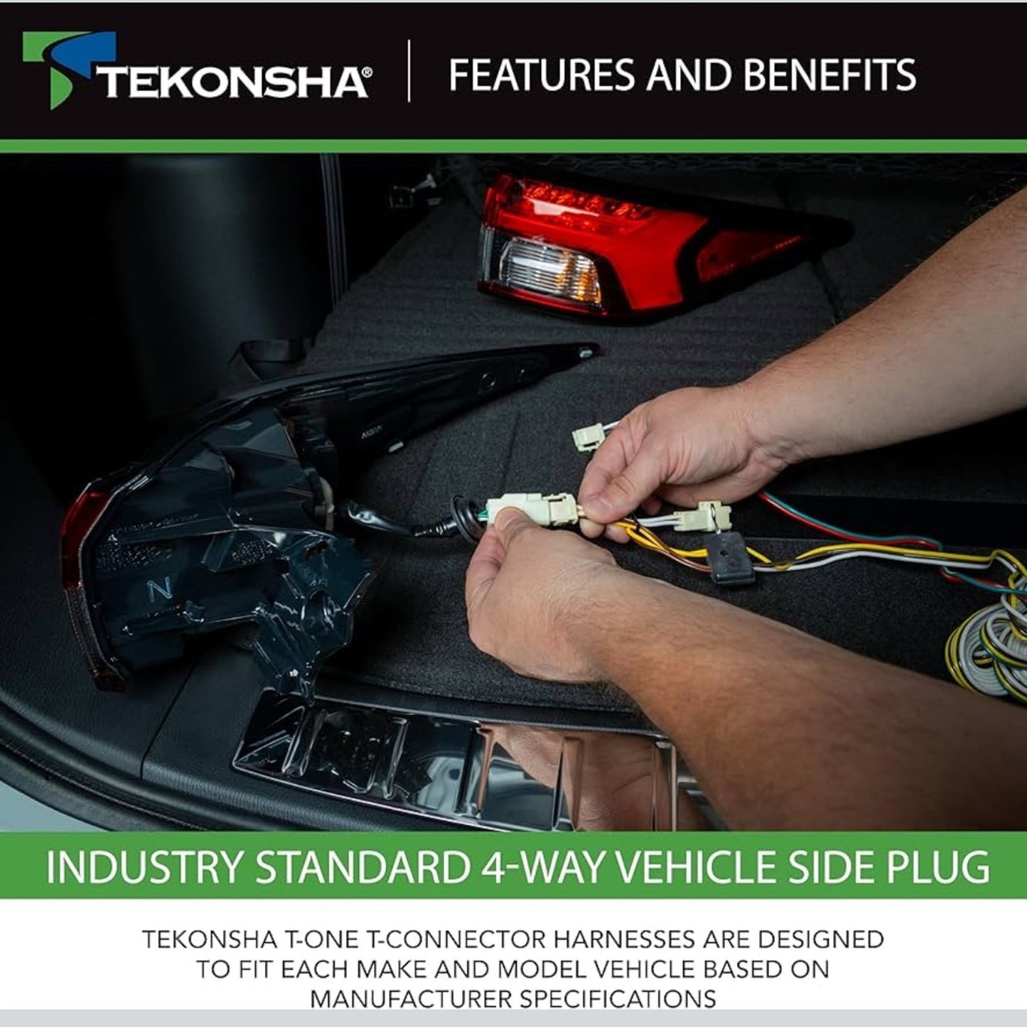 TEKONSHA 118362 T-One T-Connector Custom Harness, 4-Way Flat, w/Converter