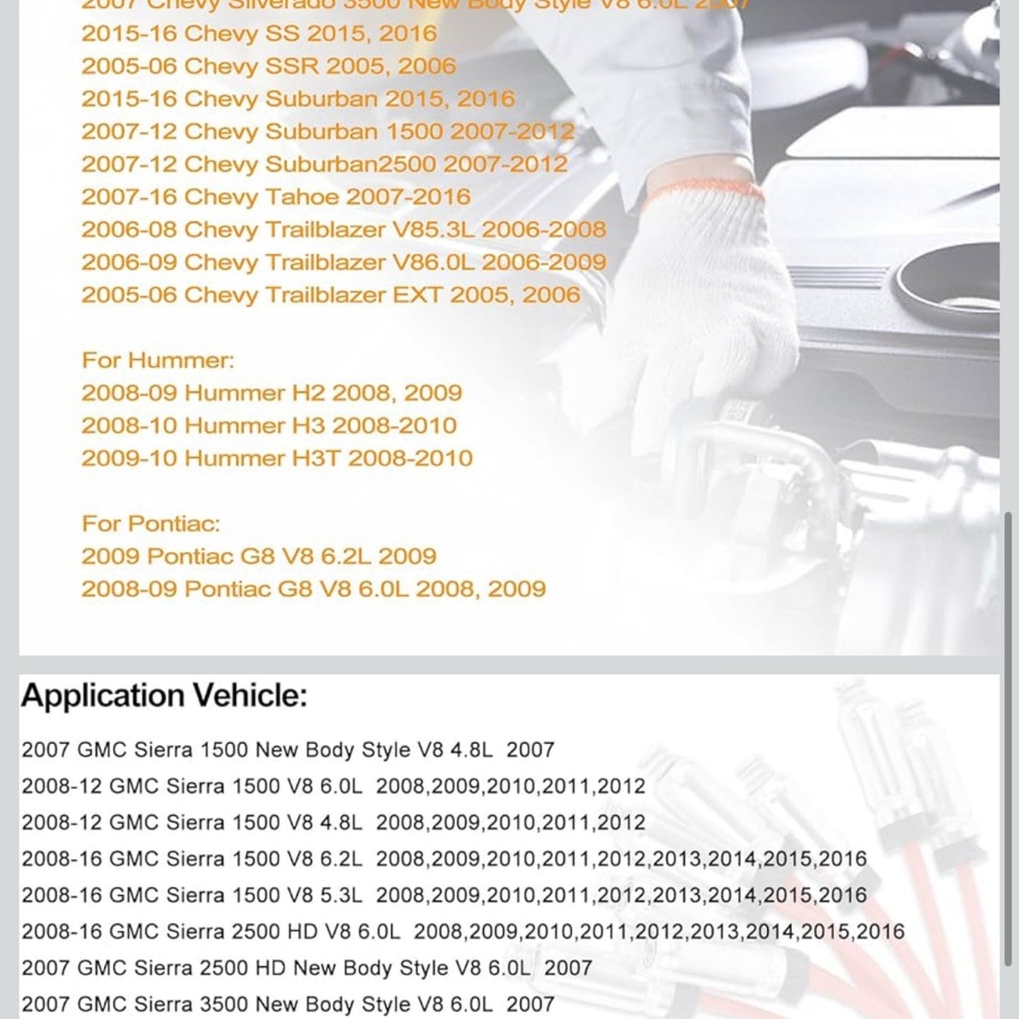 8X UF414 Round Ignition Coils Pack & Iridium Spark Plugs Wires Set for Chevrolet Corvette Avalanche Silverado 1500 2500 3500 GMC Savana 1500 2500 Cadillac Escalade