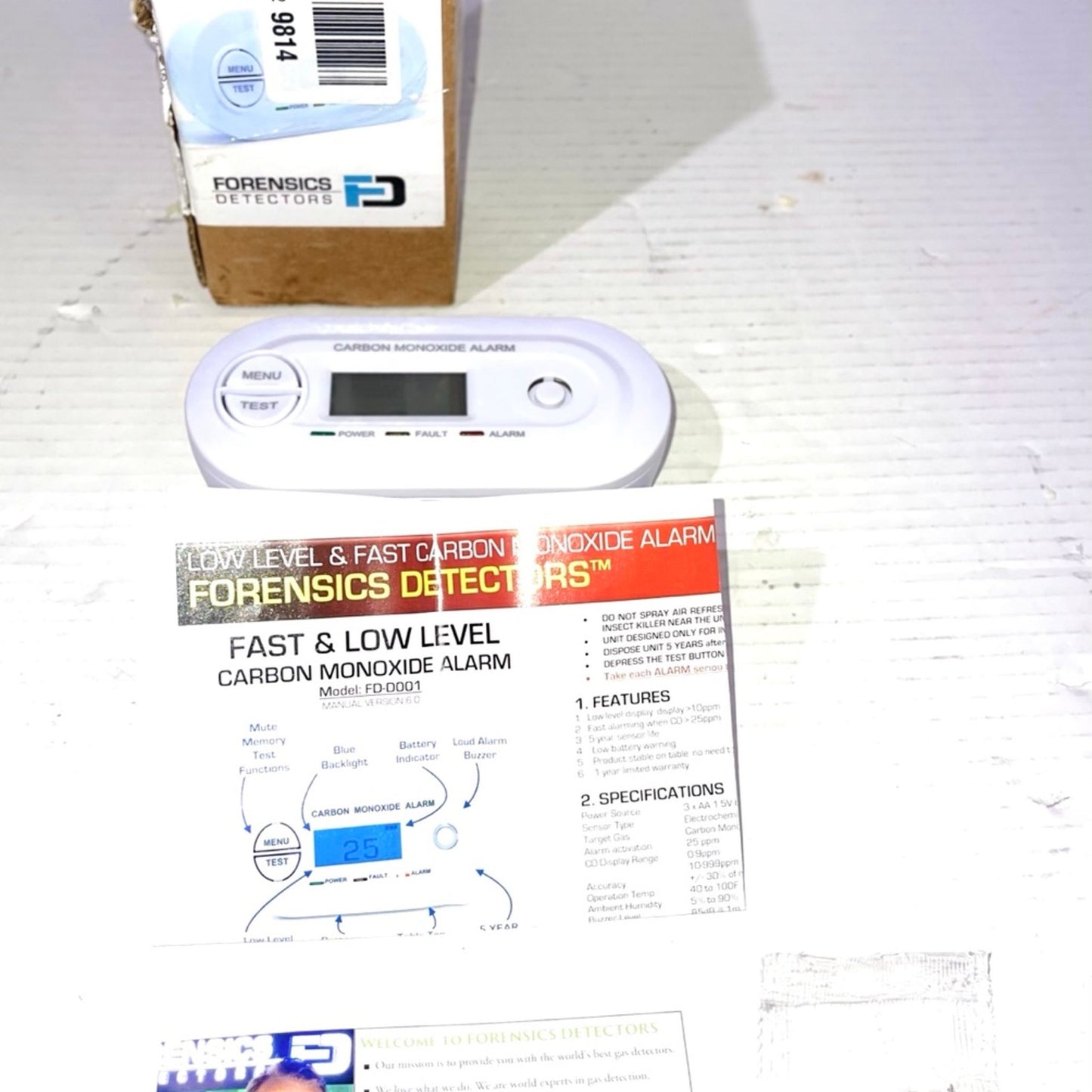 Fast Low Level CO Monitor by Forensics | Offices, Classrooms, Home, Retail | > 10ppm Display | 25ppm Alarm