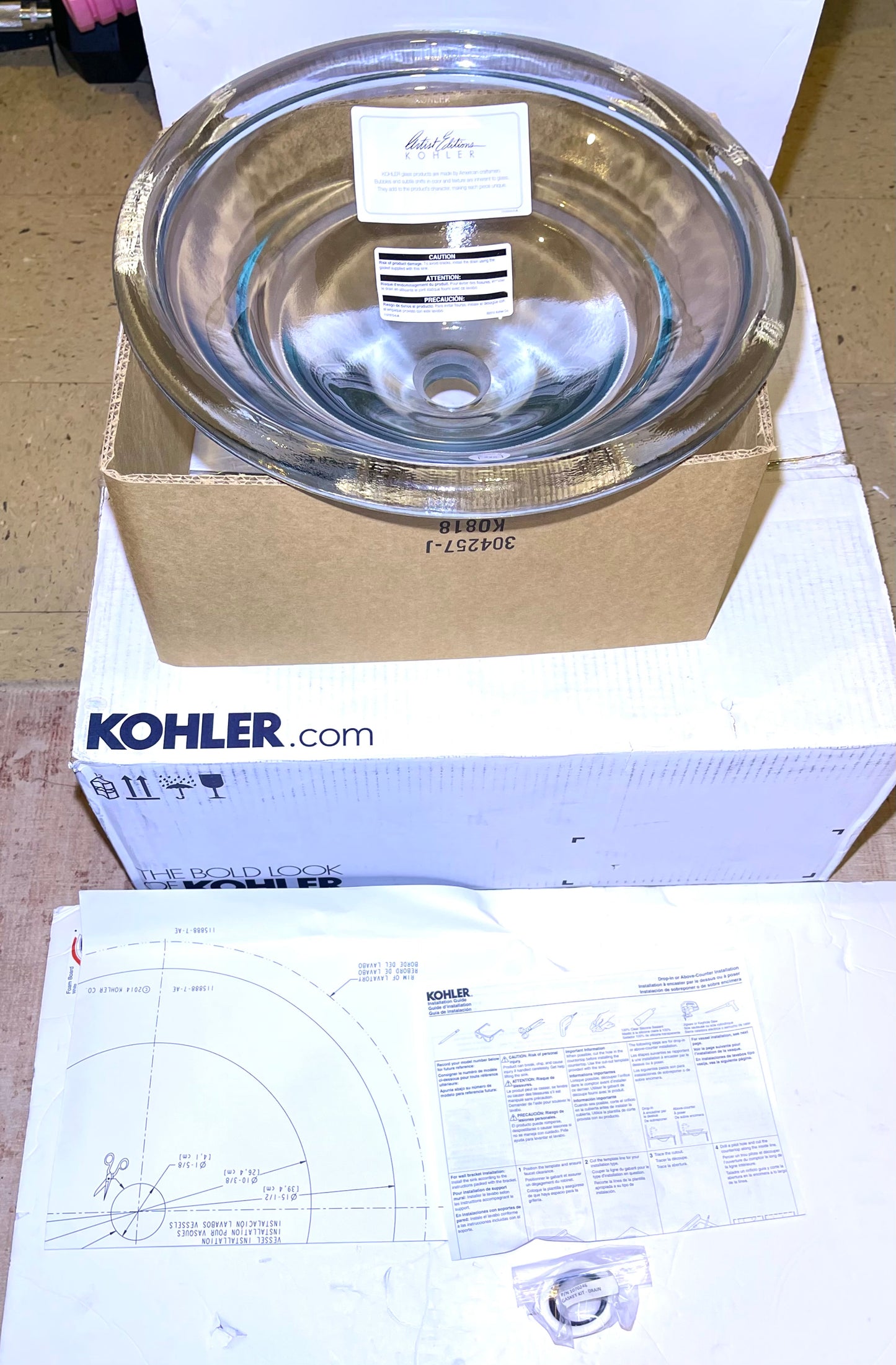 KOHLER Spun Glass Vessels Above Counter Glass Lavatory Sink-Ice New Open Box 2276-B11 17-1/2"