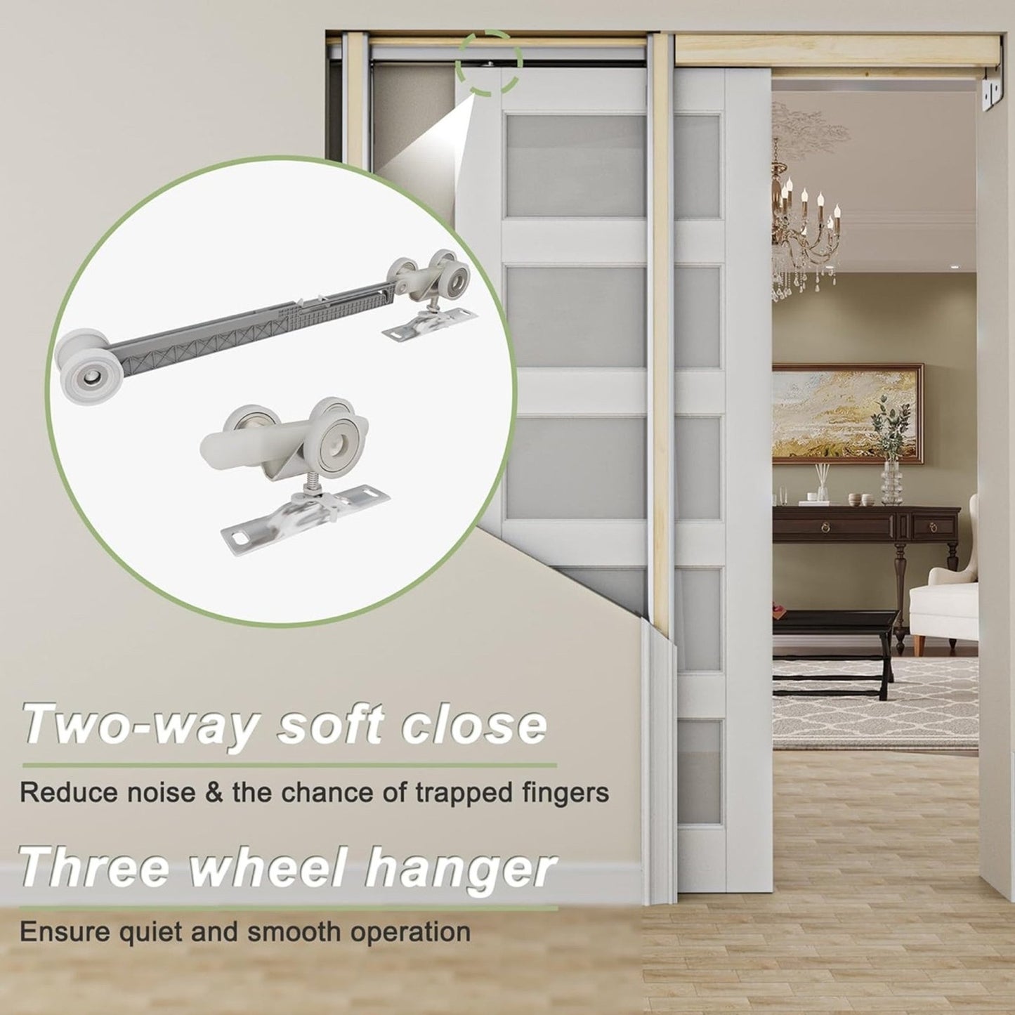 Pocket Door Frame Kit with Hardware & Soft Close, Sliding Smoothly Quietly Hidden Door Kit, for 18-36 W x 80 H Doors, 2 x 4 Studs Pocket Doors Hardware for Bathroom or Bedroom Easy to Install