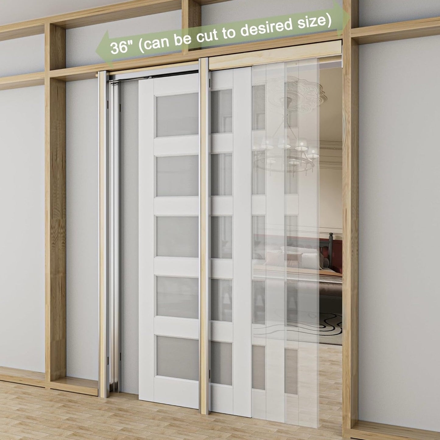 Pocket Door Frame Kit with Hardware & Soft Close, Sliding Smoothly Quietly Hidden Door Kit, for 18-36 W x 80 H Doors, 2 x 4 Studs Pocket Doors Hardware for Bathroom or Bedroom Easy to Install