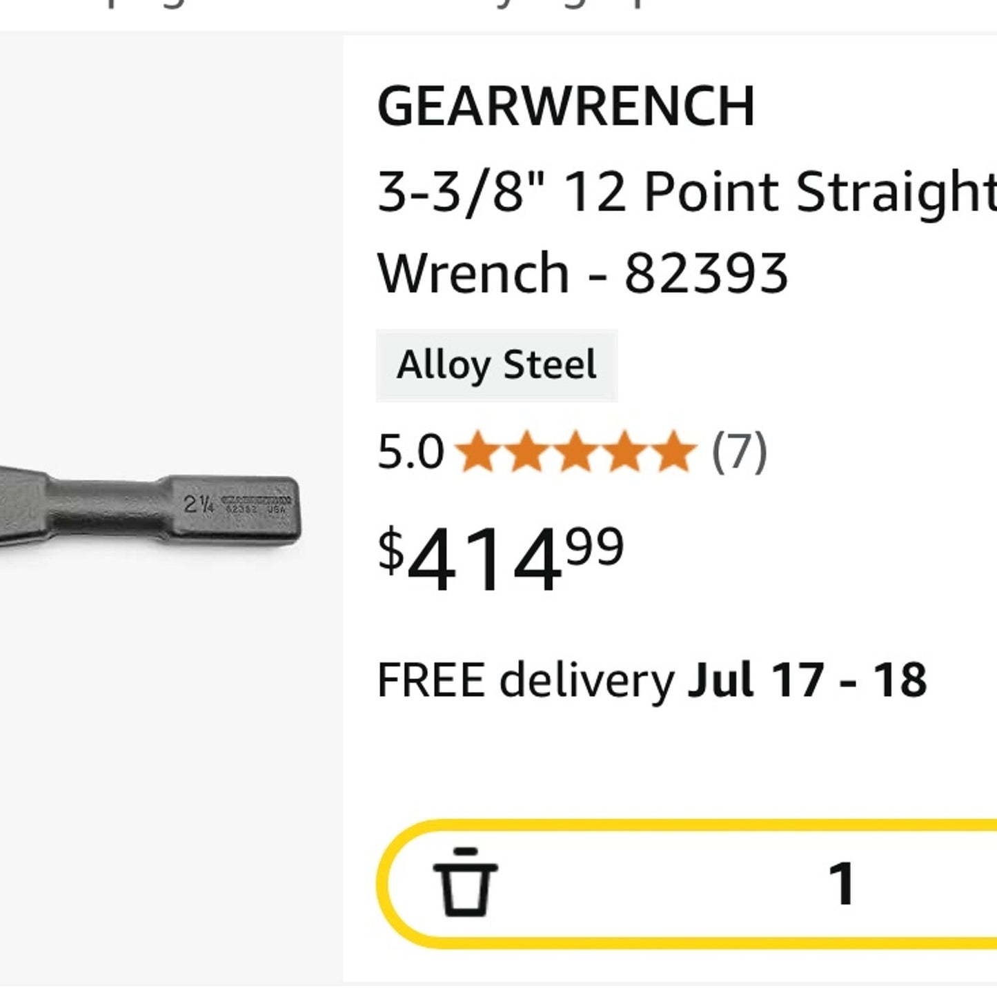 GEARWRENCH Straight Slugging Wrench 12 Point 3-3/8" Alloy Steel 82393