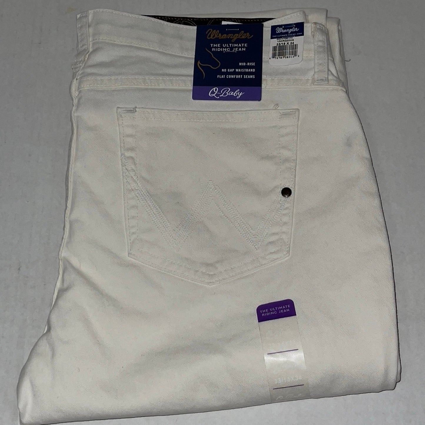 Wrangler Ultimate Riding Jean Women Q-Baby Mid Rise Boot Cut SZ 33 / 15-34 WHITE