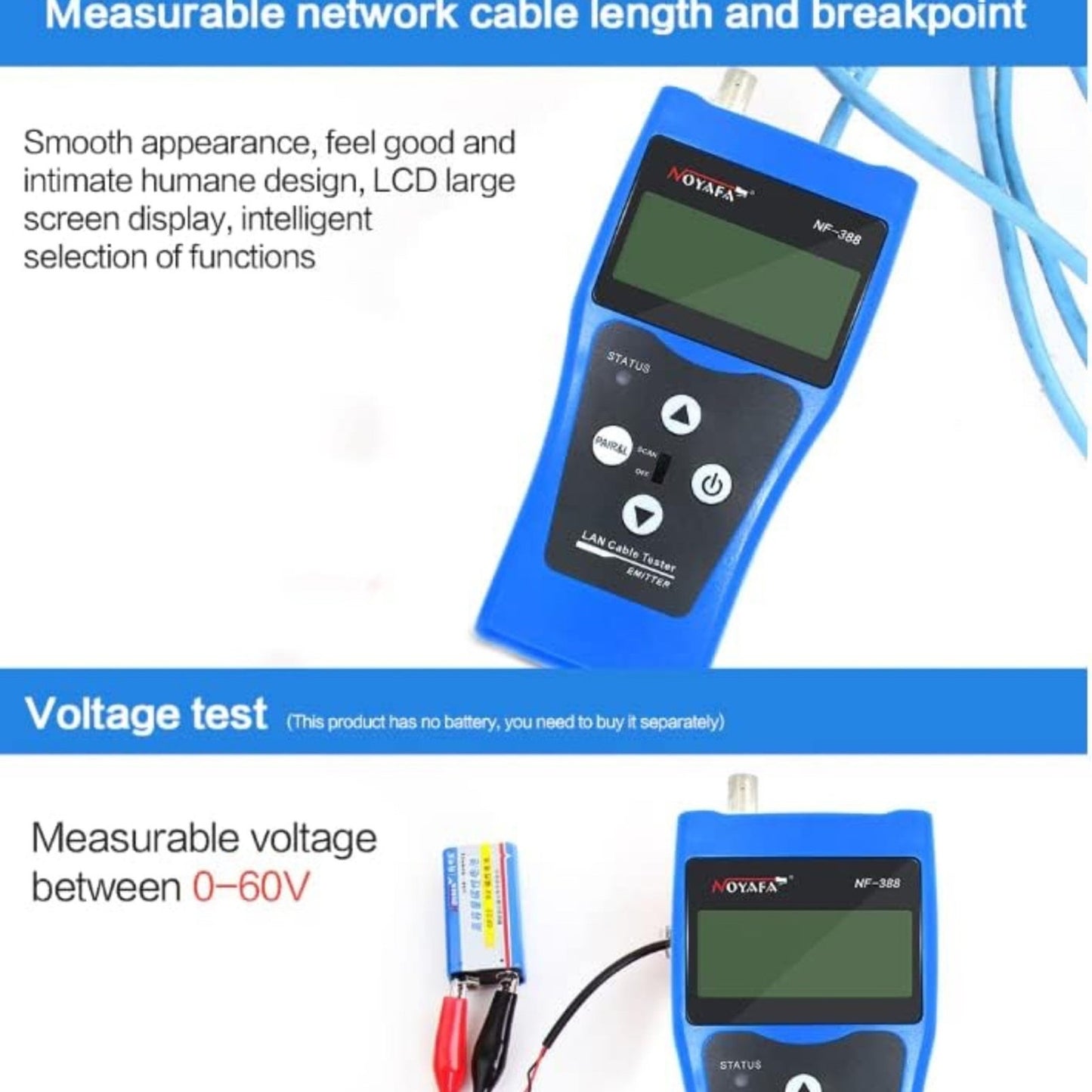 Network Cable Tester NF-388 Measure Length Continuity Test Wire Tracker RJ45 RJ11 Ethernet Cable Tester