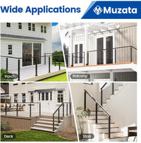 Muzata 15-20FT Modular Black Cable Railing Kit 36” 4 Level Post Kit Complete Set Cable Railing System For Decks Length Adjustable Easy DIY With Paper User Guide (No Handrail) RWS2 BH4S