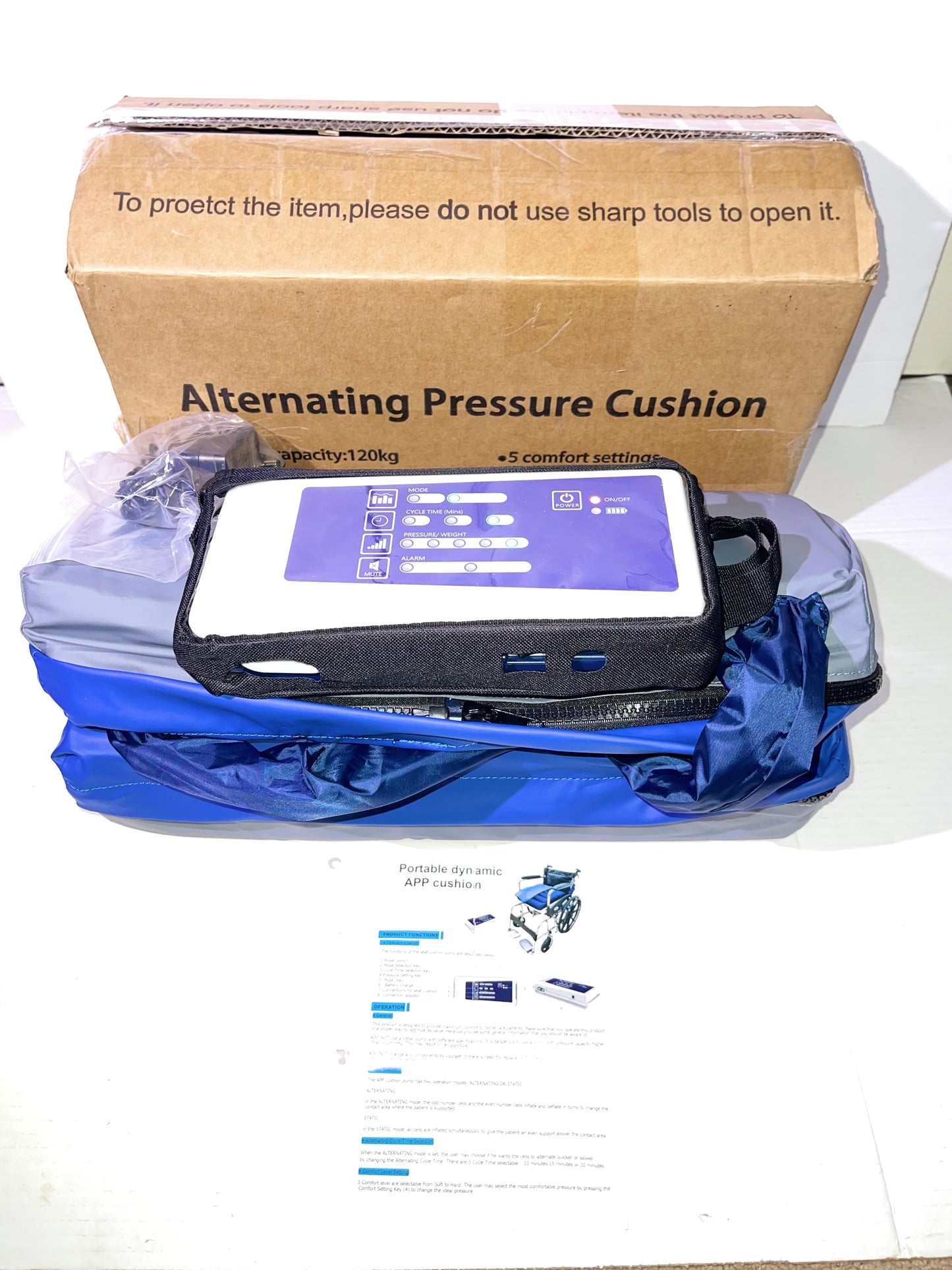 Alternating Pressure Seat Cushion for Wheelchairs with 24 Hour Air Pump Self Inflating Air Cell Cushion Pad for Pressure Relief Ulcer & Bed Sore Prevention Relieve Coccyx Tailbone Pain