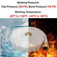 Fire Hose White, 1-1/2” x 50' Lay Flat Heavy-Duty Backwash/Discharge Hose, NST/NH Brass Connectors (1.5” NST/NH-50FT)