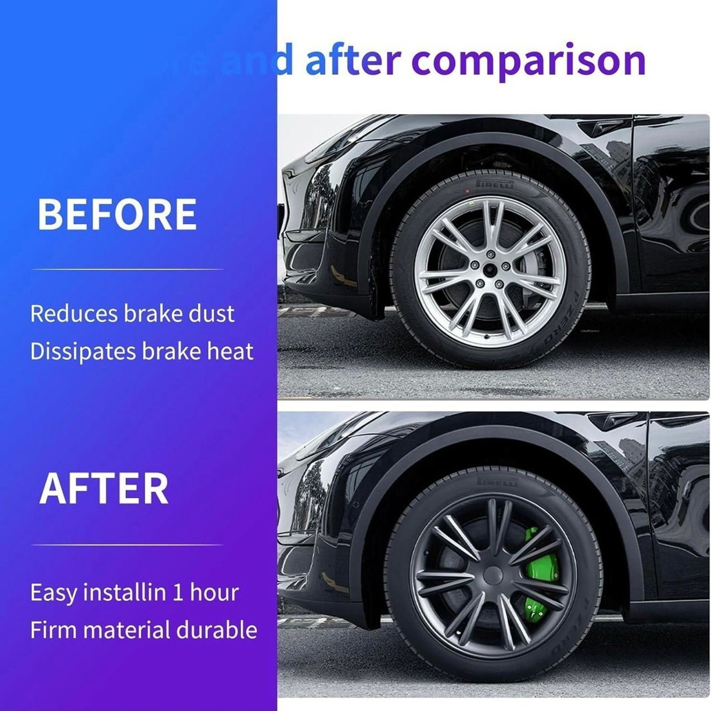 Caliper Covers 4 TESLA Model Y GREEN Accessories, 2020-2023 18 19” Wheel Hub Front and Rear Brake Caliper Cover