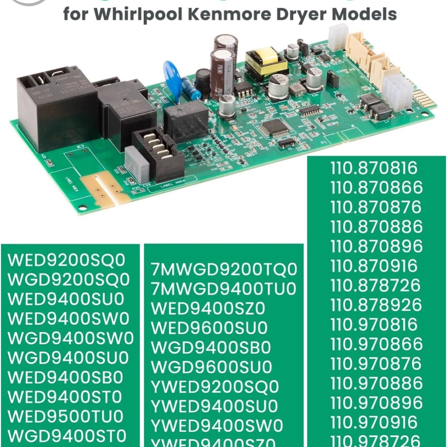 W10110641 Control Board for Whirlpool Kenmore Dryer Main Control Circuit Board Direct Replacement for OEM WPW10110641 AP6015062 1203065 PS11748333 W10110641R