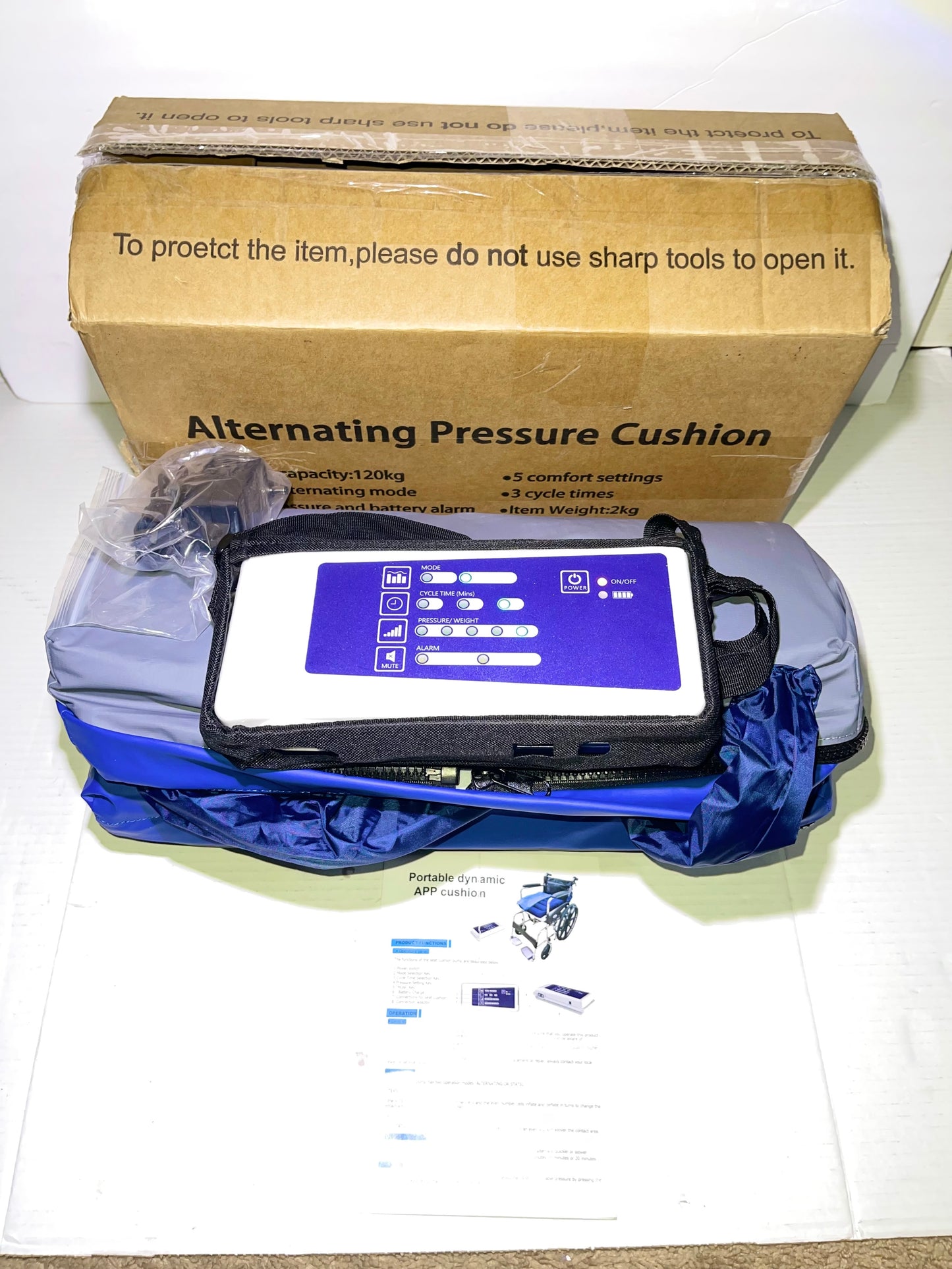 Alternating Pressure Seat Cushion for Wheelchairs with 24 Hour Air Pump Self Inflating Air Cell Cushion Pad for Pressure Relief Ulcer & Bed Sore Prevention Relieve Coccyx Tailbone Pain