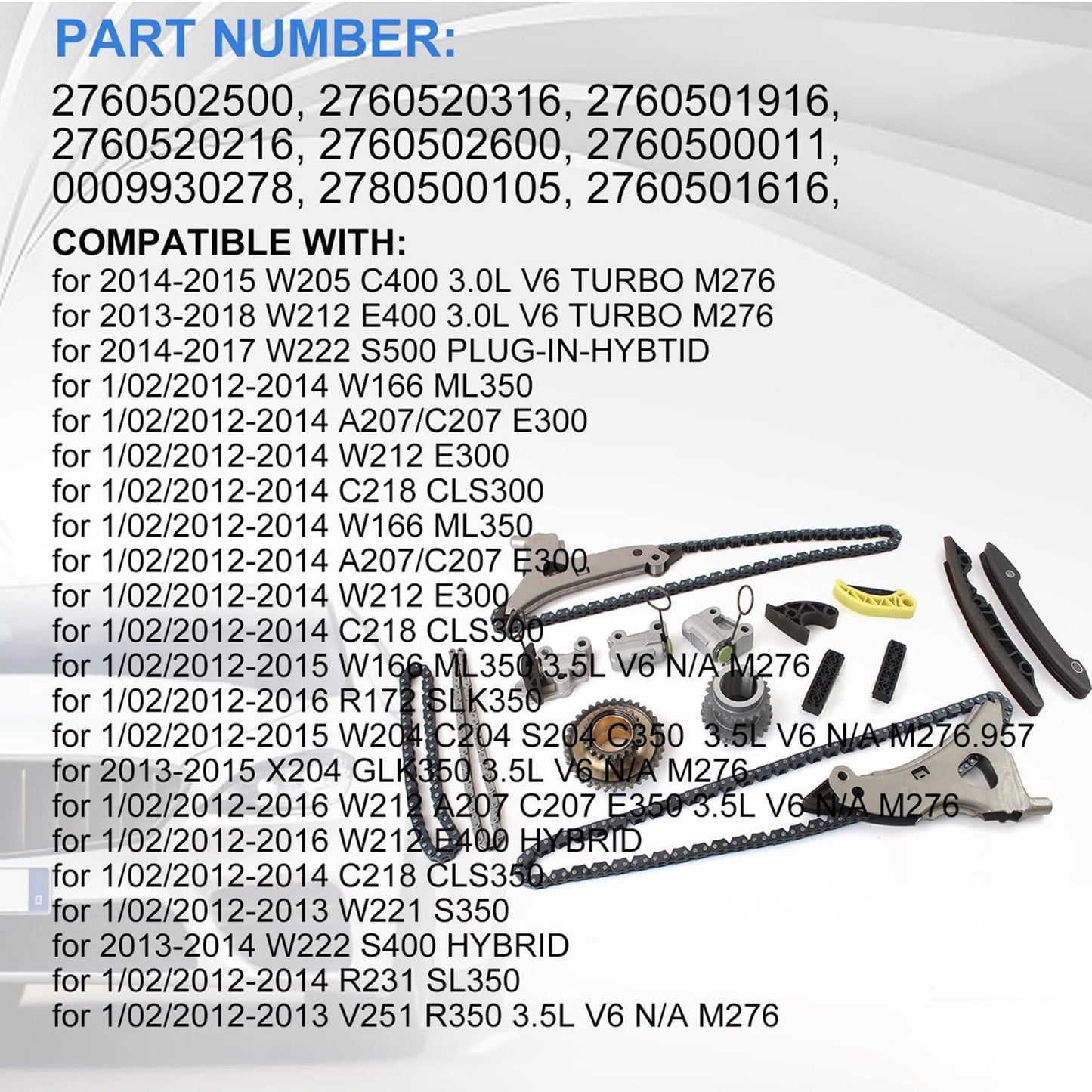 Engine Timing Chain Kit with Gear Tensioners Guide Rails for Mercedes E350 GL450 E400 ML350 GLK350 M276 3.0L 3.5L V6, Replace OE 2760520100,2780520316,2760500611,2760522116