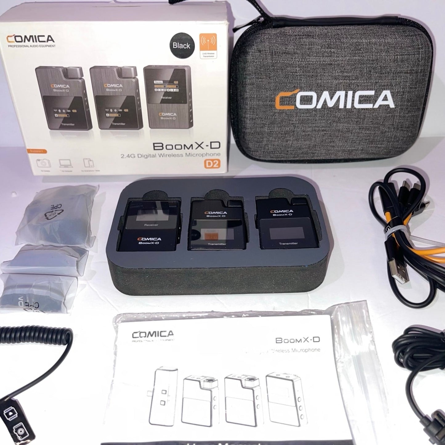 COMICA BoomX-D2 Wireless Lavalier Microphone, 2.4G Dual Lapel Mic with 2 Transmitters, Noise Cancellation, 656ft Range, with iPhone, Android, Camera, for YouTube Video Recording Streaming