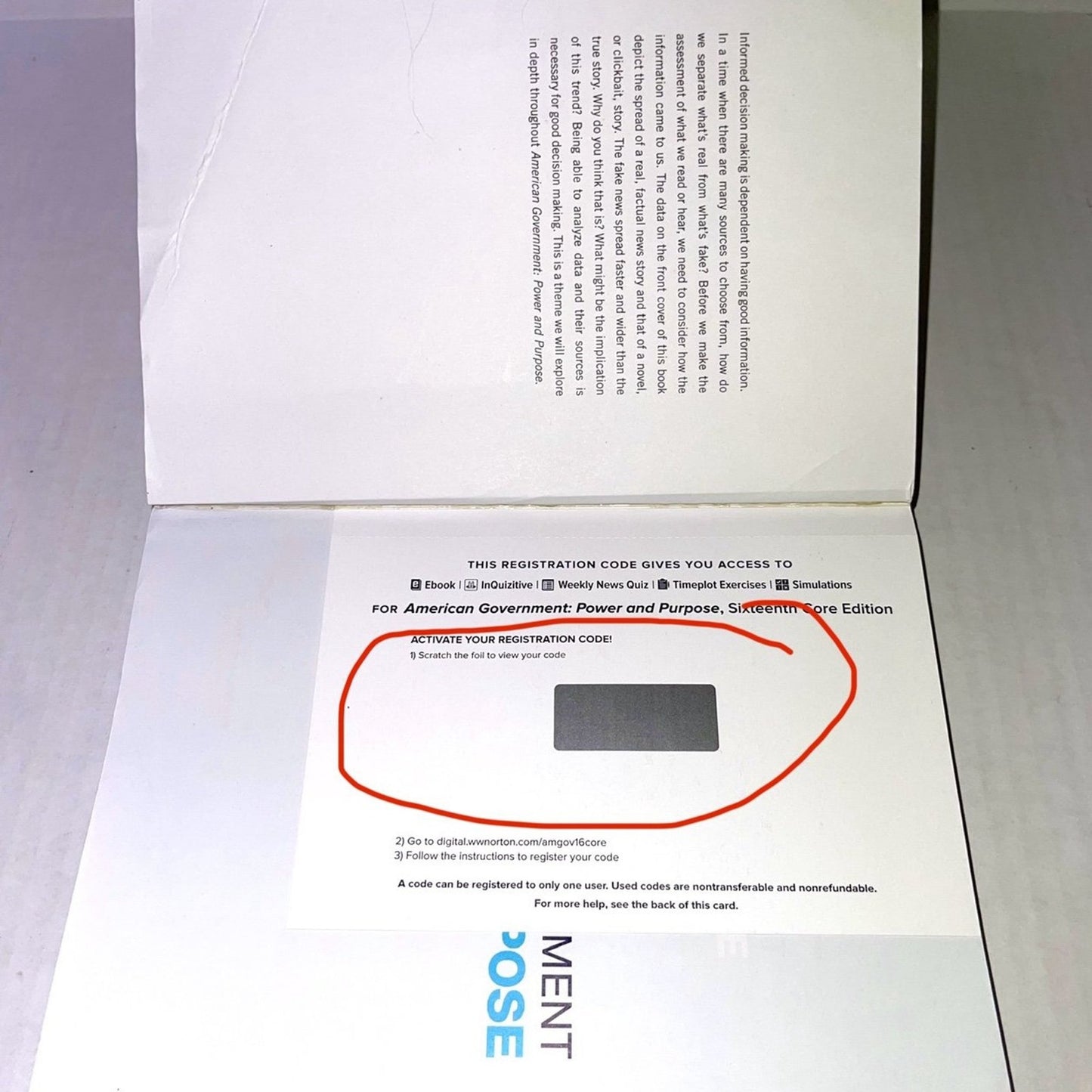 American Government: Power and Purpose Core Sixteenth Edition NEW ONLINE CODE ISBN-13: 978-0393538946, ISBN-10: 039353894X
