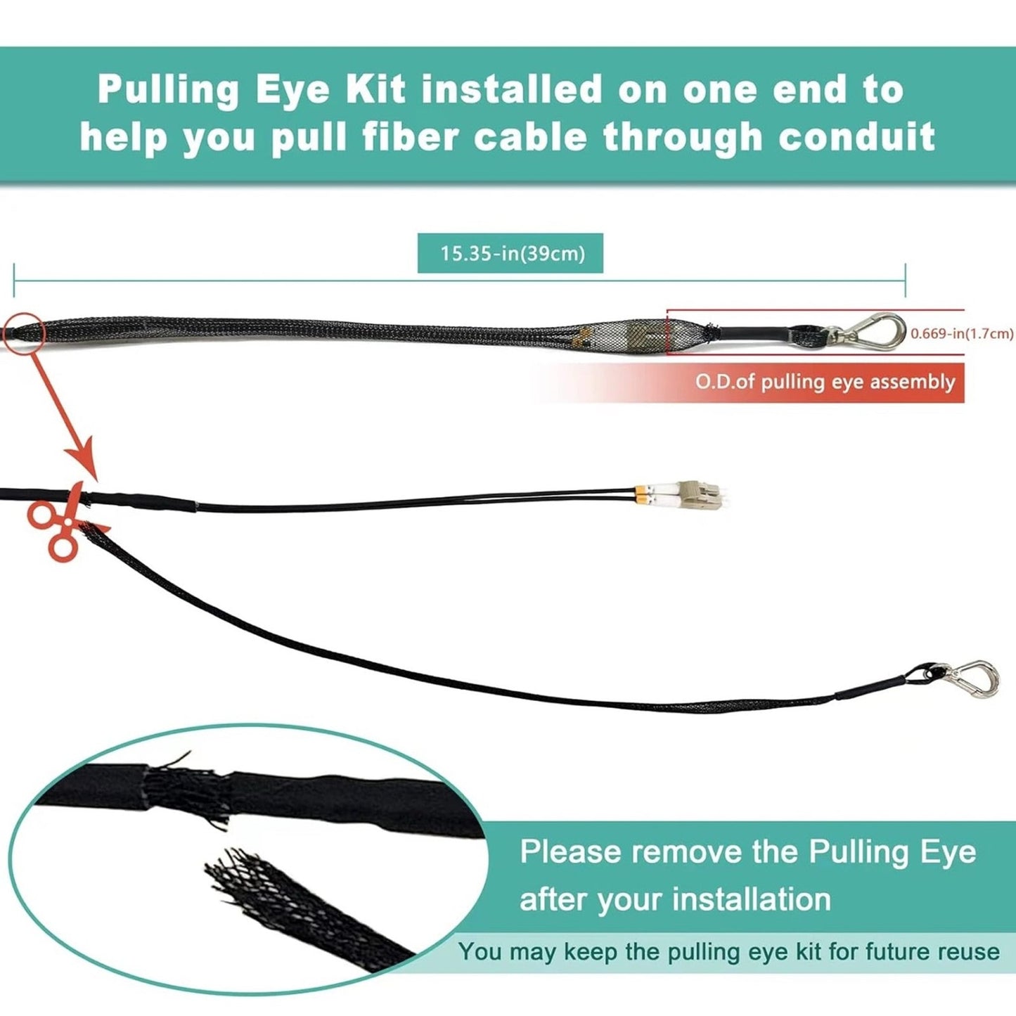 Armored Fiber Optic Cable OM3 Fiber LC to LC Outdoor 10GB/Gi 800ft (245 Meters) Multimode Fiber Patch Cable Duplex 50/125 with Pulling Eye Kit Installed on one end, Black