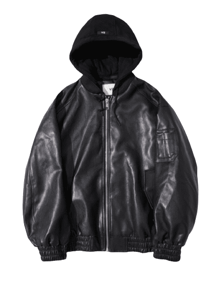 VEGAN LEATHER BLACK HOODED JACKET (MEN)