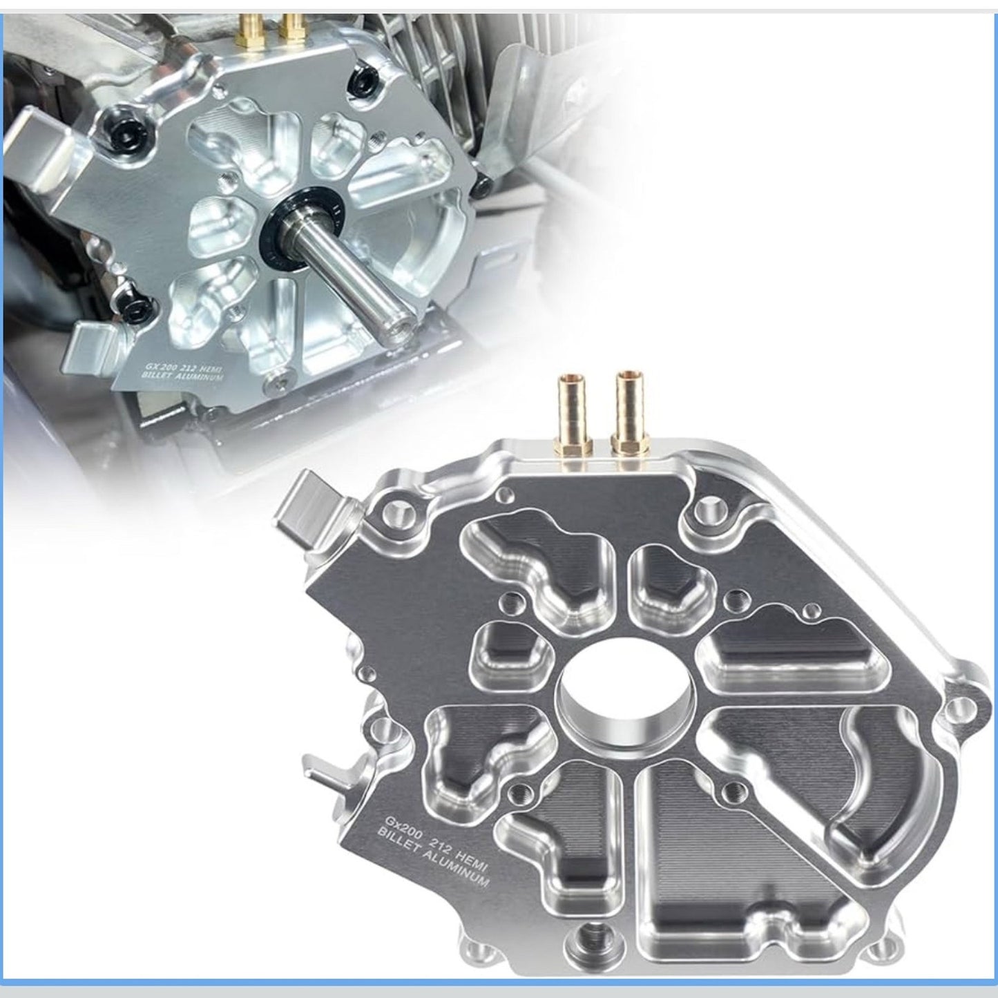 Dual Bearing Billet Side cover For GX200/Clone 196 Predator Hemi, Ghost, Tillotson 212 and 224 Engine Silver