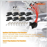 8X UF414 Round Ignition Coils Pack & Iridium Spark Plugs Wires Set for Chevrolet Corvette Avalanche Silverado 1500 2500 3500 GMC Savana 1500 2500 Cadillac Escalade