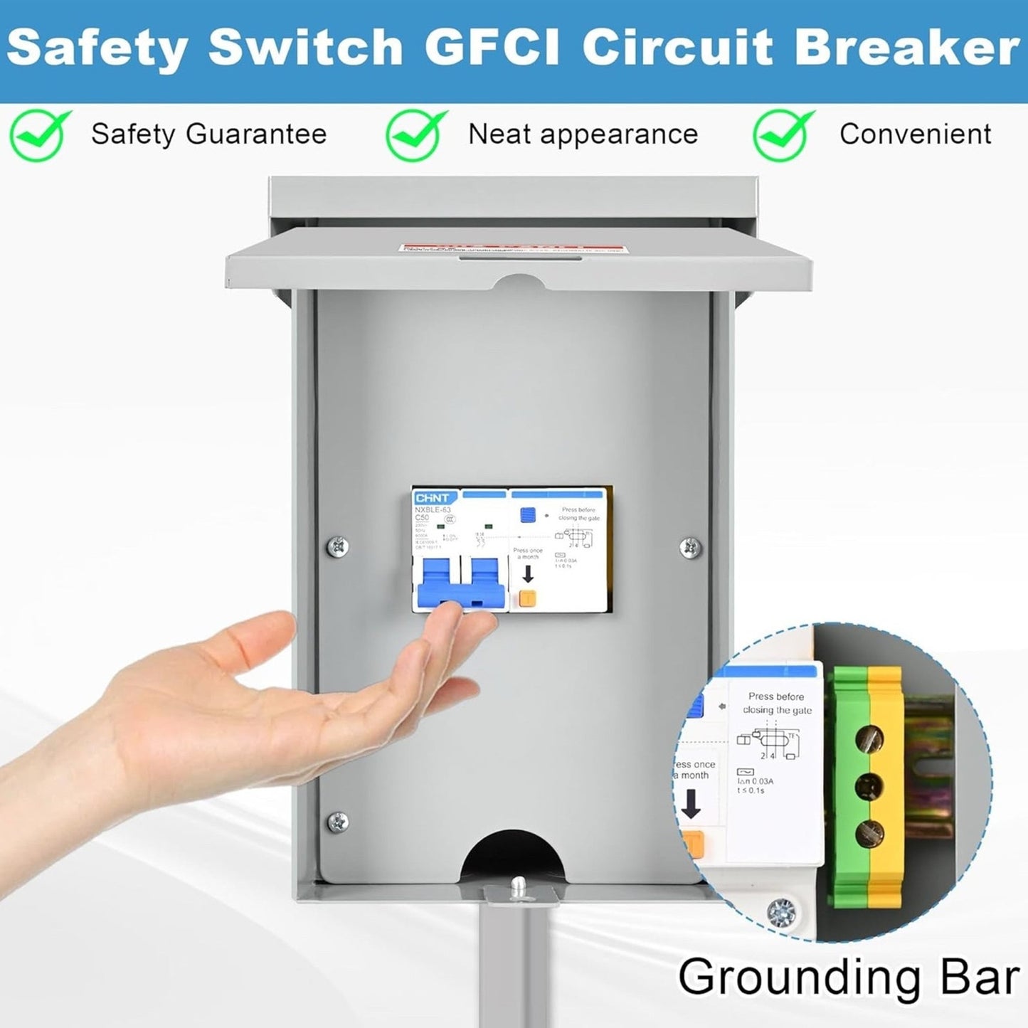 50 Amp Spa Panel, IP 65 Outdoor Breaker Box, 50 Amp GFCI Breaker for Hot Tub, Swimming Pools, 240V 1 Pole 3 Wires, Meeting NEMA 3R Standards for Outdoor Indoor