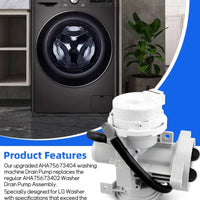 AHA75693425 Washer Drain Pump Assembly for LG Washer WM3400CW WM3600HVA Replacement for EAP12750085 AP6978815 PS12750085