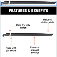 Standard Flat Awning Support Arm Assembly Solera 3000 Series- 281154 69" Black