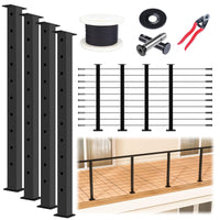 Muzata 15-20FT Modular Black Cable Railing Kit 36” 4 Level Post Kit Complete Set Cable Railing System For Decks Length Adjustable Easy DIY With Paper User Guide (No Handrail) RWS2 BH4S