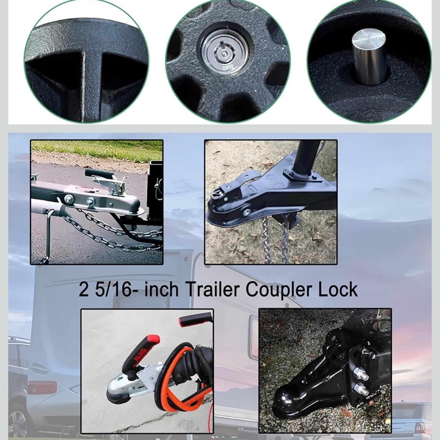 2 5/16” Trailer Lock,Heavy-Duty Anti Theft Trailer Hitch Lock Stainless Steel Locking Pin,Trailer Coupler Lock for Trailers RVs Trucks Boatsock,Heavy-Duty Anti Theft Trailer Hitch Lock Stainless Steel Lo