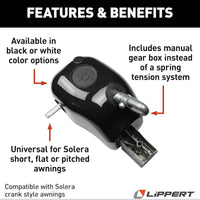 Solera Manual Crank Style Awning Drive Head Assembly - Black # 300031 (D3)