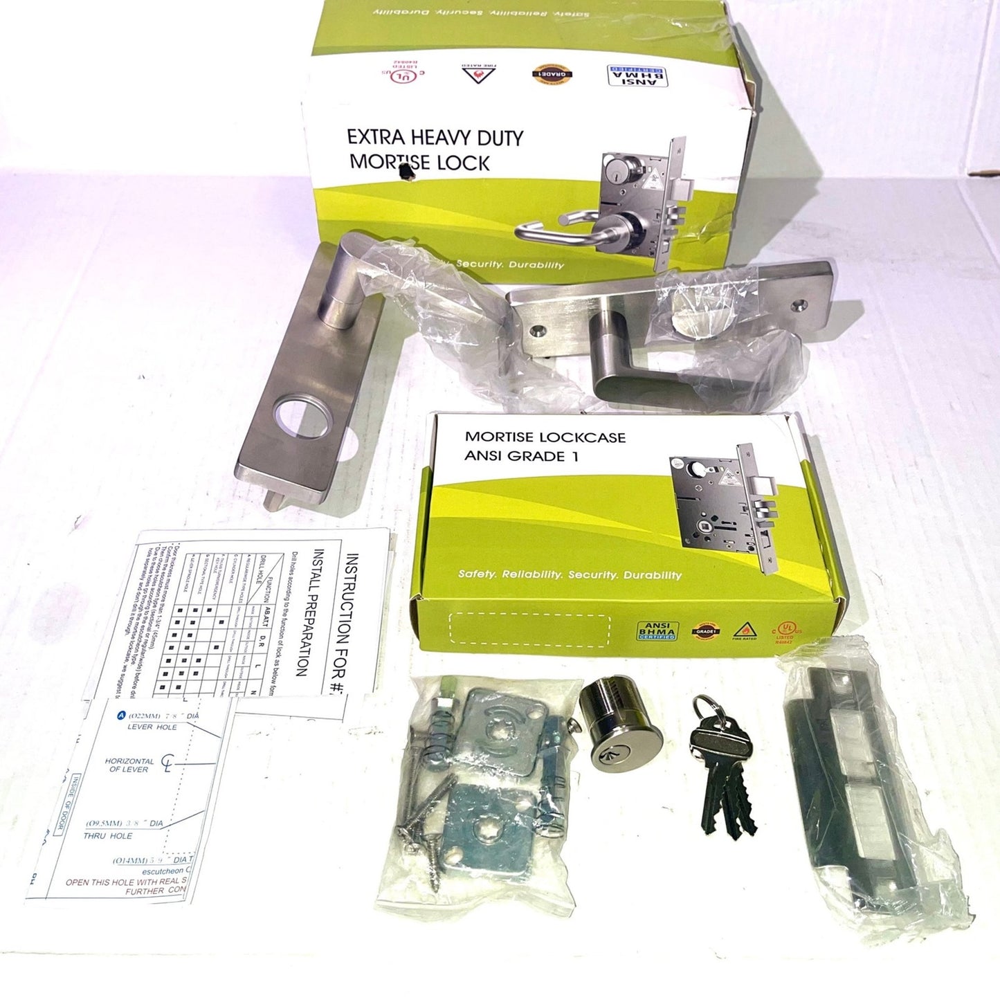 Commercial Mortise Lock Handle Set for Entrance/Office Front Door F20 Heavy Duty