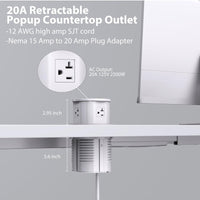 20 Amp Pop Up Countertop Outlet w/ 15W Wireless Charger,Max 65W Power Delivery,4