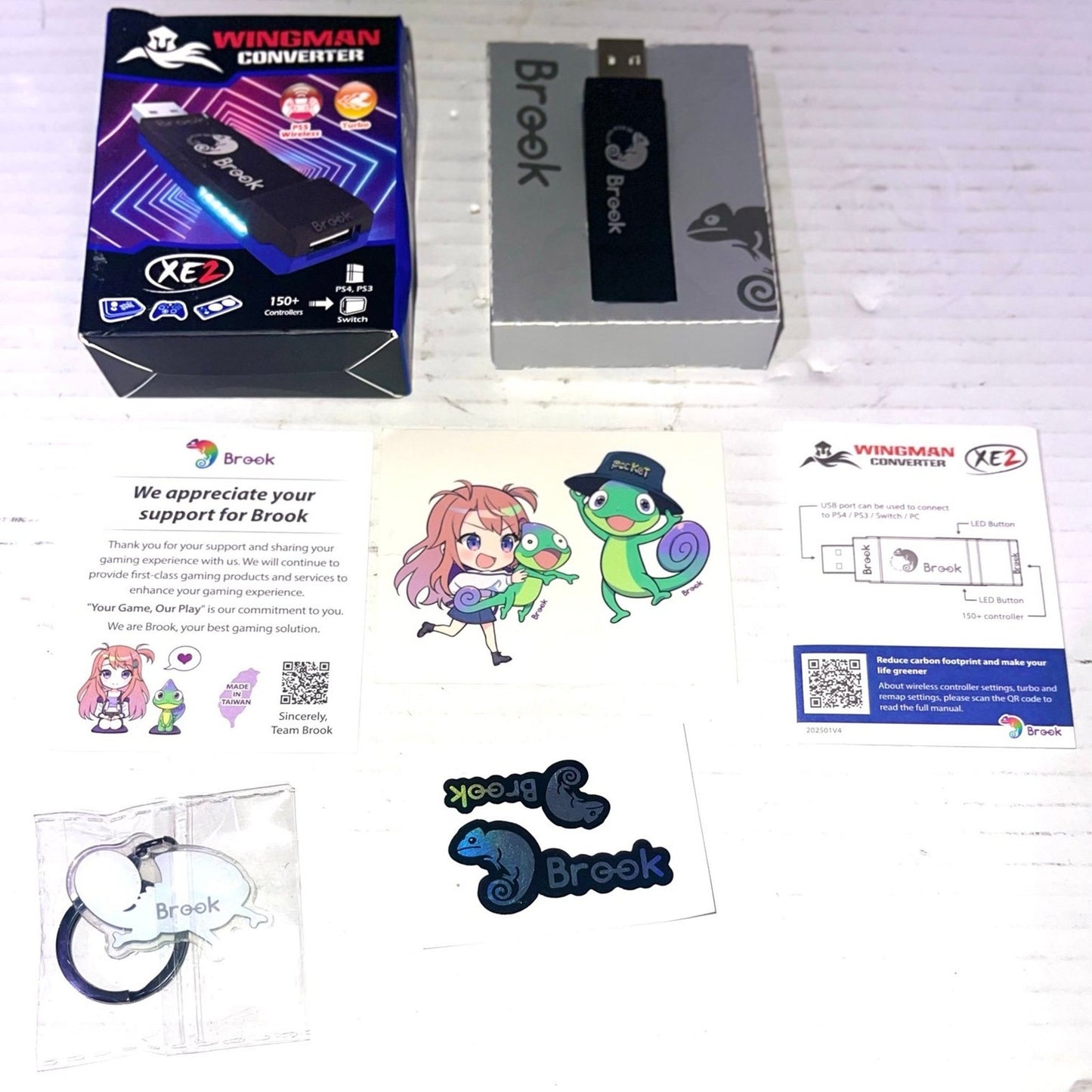 Brook Wingman XE2 Wireless Controller Adapter [Exclusive Version] – 2-in-1 Converter for PS4, Xbox Series, NS, NS 2 & PC – Supports Turbo, Remap, Lag-Free Play – Includes Keychain