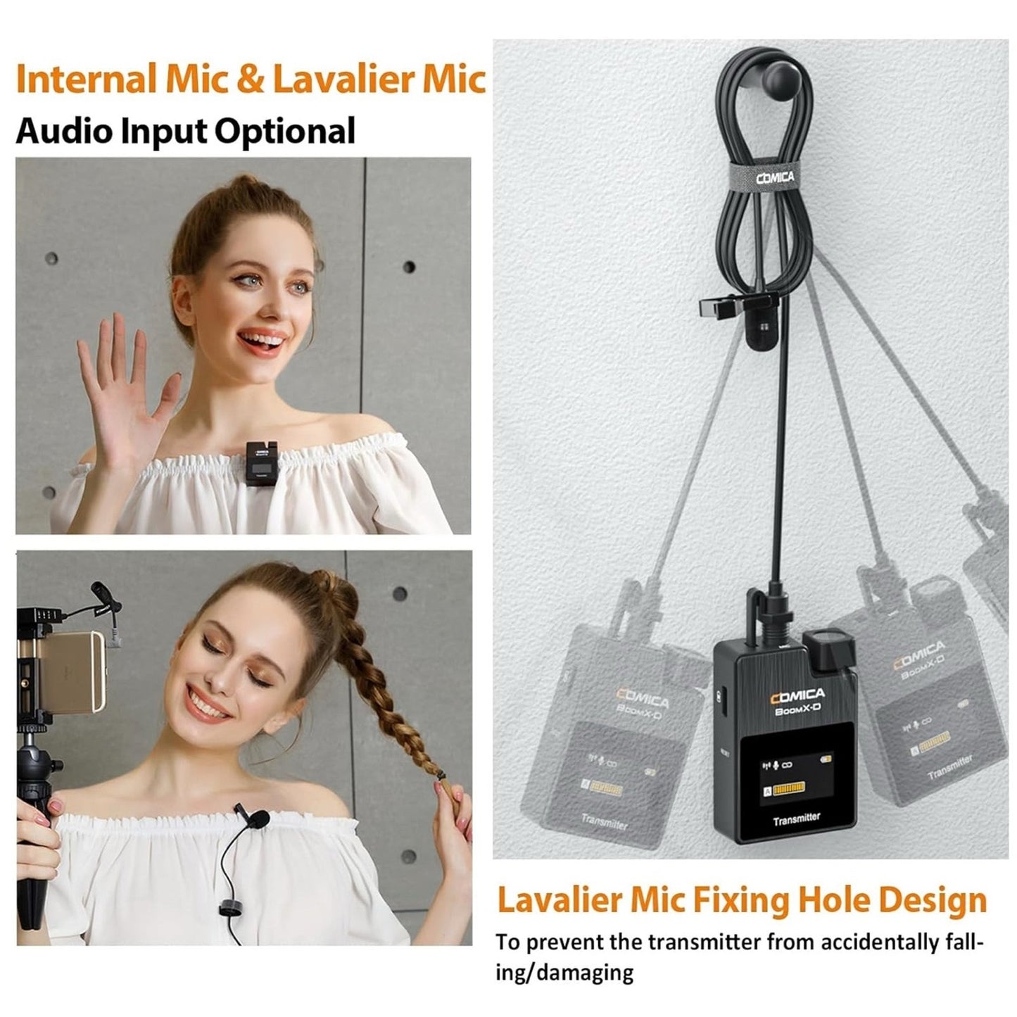 COMICA BoomX-D2 Wireless Lavalier Microphone, 2.4G Dual Lapel Mic with 2 Transmitters, Noise Cancellation, 656ft Range, with iPhone, Android, Camera, for YouTube Video Recording Streaming