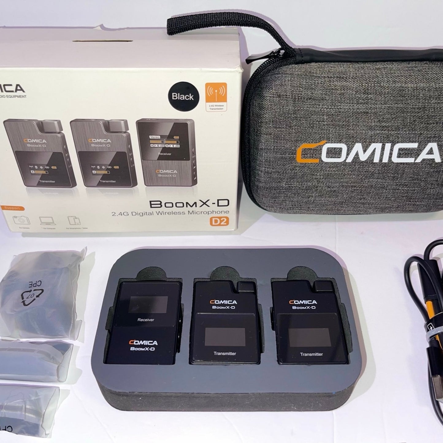 COMICA BoomX-D2 Wireless Lavalier Microphone, 2.4G Dual Lapel Mic with 2 Transmitters, Noise Cancellation, 656ft Range, with iPhone, Android, Camera, for YouTube Video Recording Streaming