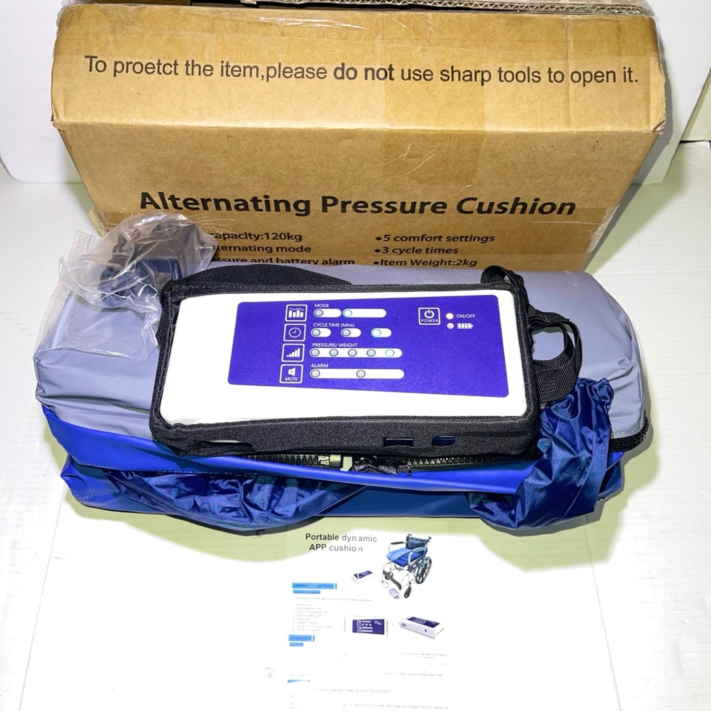 Alternating Pressure Seat Cushion for Wheelchairs with 24 Hour Air Pump Self Inflating Air Cell Cushion Pad for Pressure Relief Ulcer & Bed Sore Prevention Relieve Coccyx Tailbone Pain