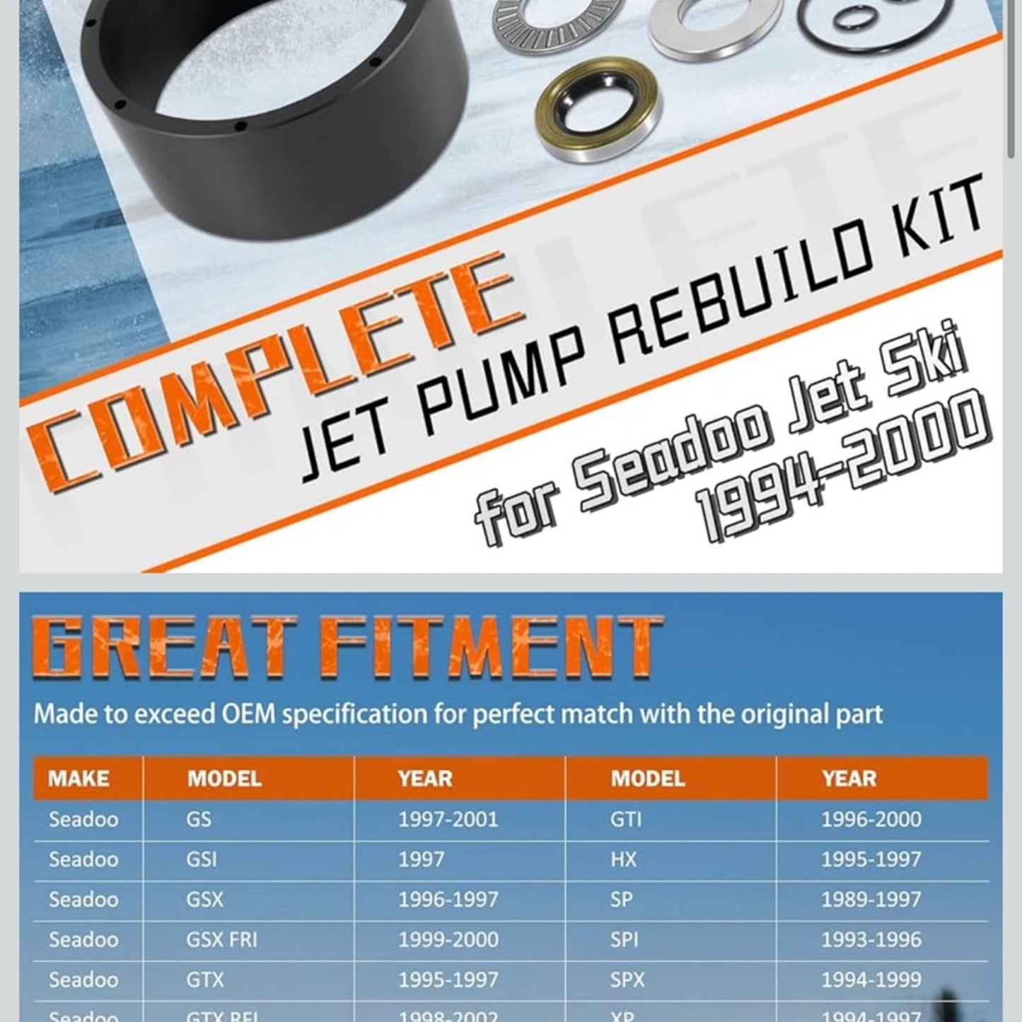 Complete Jet Pump Rebuild Kit Impeller Removal Installation Tool Fit for 1994-2002 SeaDoo RFI GS GSI GSX GTI GTX HX SP SPI SPX XP
