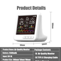 Professional Indoor Air Quality Monitor 7X AQI Alarms,16 in 1 Portable Real-Time Detector for PM2.5 | PM10 | CO2 | TVOC | HCHO | Temp | Hum for Home Cars Plants Pets