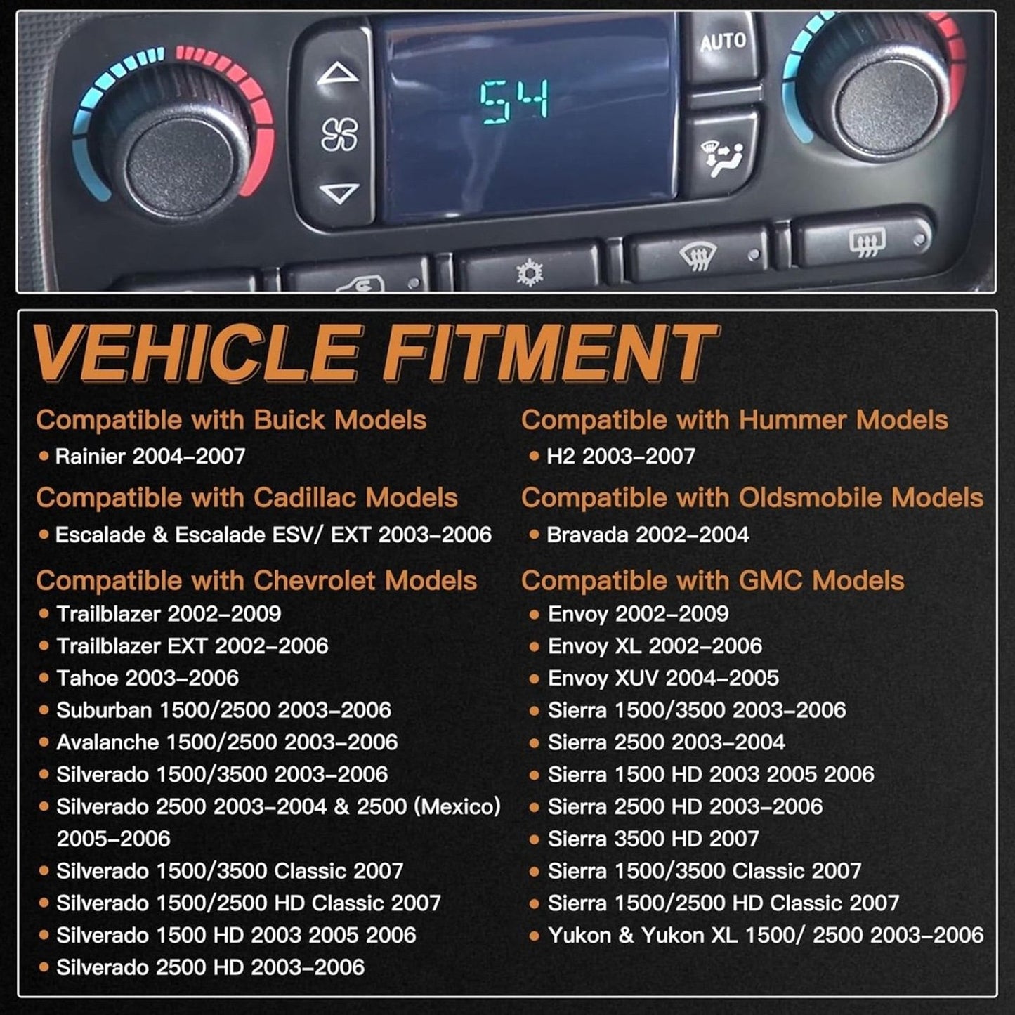 Climate Control Module A/C Heater 599-211XD Buick Rainier Cadillac Escalade Chevrolet Avalanche Silverado 1500 2500 3500 Suburban Tahoe Trailblazer GMC Yukon Sierra Envoy