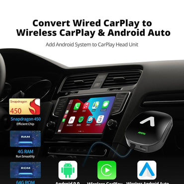 AD6 Wired CarPlay to Wireless CarPlay/Wireless Android Auto Adapter, Wireless Android Support OBD, Intelligent AI Voice Dongle with GPS Tracking, AI Box with Bluetooth, 4GB+64GB