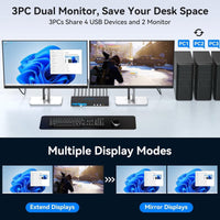 HDMI KVM Switch 2 Monitors 3 Computers EDID Simulation 4K@60Hz 3 Ports KVM Switc