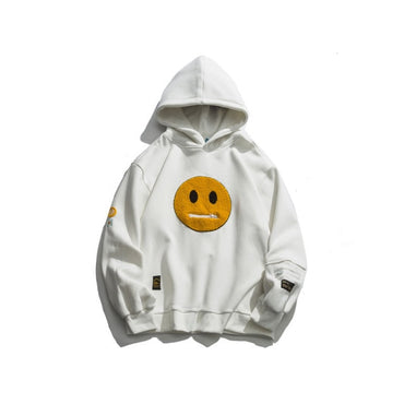 Zipper Pocket Smile Face Cotton Streetwear Pullover Hoodie (Unisex)